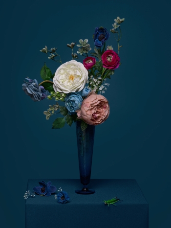 'Flowers in a Vase with Grasshopper'