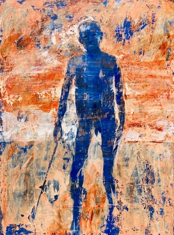 Zelfportret, tekenend op het strand - jaar of acht