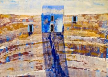 Zwarte gaten, blauwe luiken - Das blaue Haus